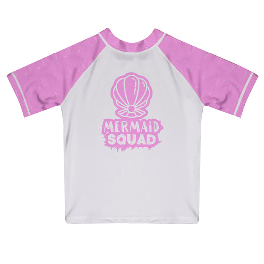 Mermaid Squad White and Pink Short Sleeve Rash Guard