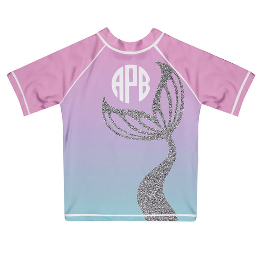 Mermaid Monogram Pink Degrade Short Sleeve Rash Guard