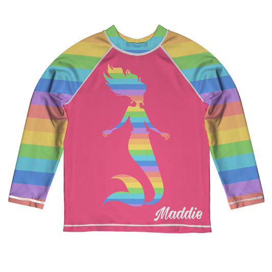 Mermaid Personalized Name Colors Long Sleeve Rash Guard