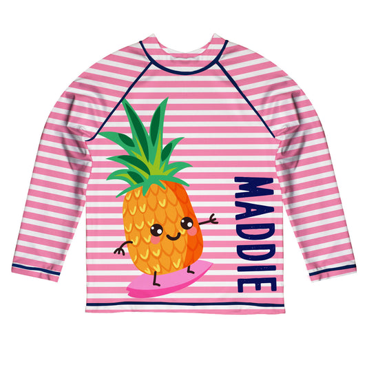 Pineapple Name White And Pink Long Sleeve Rash Guad