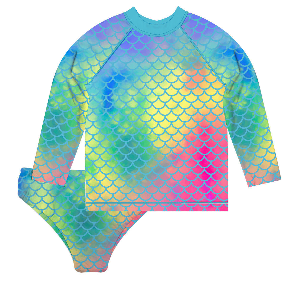 Squamas Print Green and Yellow Degrade 2pc Long Sleeve Rash Guard