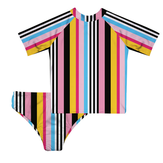 Stripes Colors 2pc Short Sleeve Rash Guard