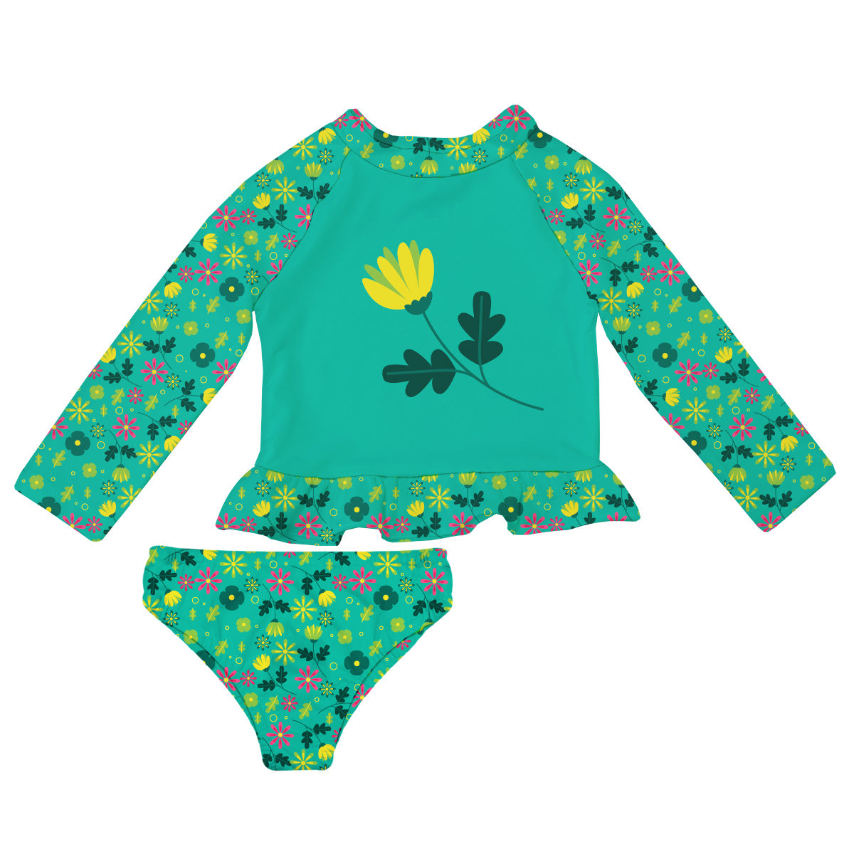Tulips Print Mint 2pc Long Sleeve Rash Guard
