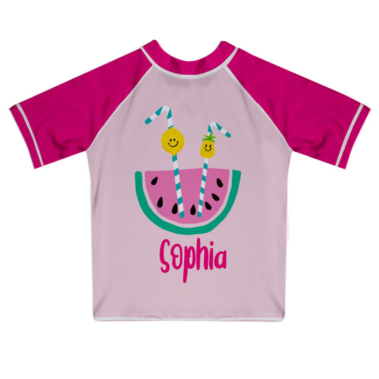 Watermelon Name Pink Short Sleeve Rash Guard