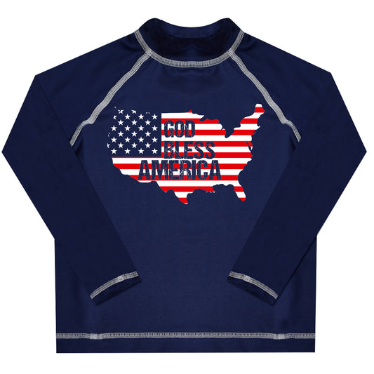 Good Bless America Navy Long Sleeve Rash Guard