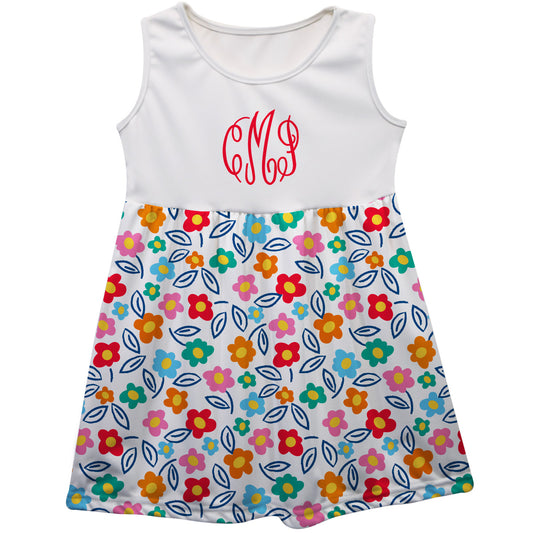 Flowers Print Personalized Monogram White Tank Dress