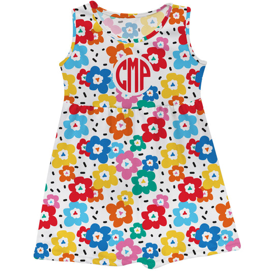 Flowers Print Personalized Monogram White Tank Dress