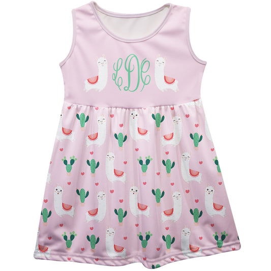 Llamas and Cactus Print Monogram Pink Tank Dress