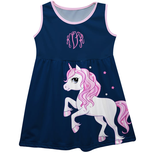 Unicorn Personalized Monogram Navy Tank Dress