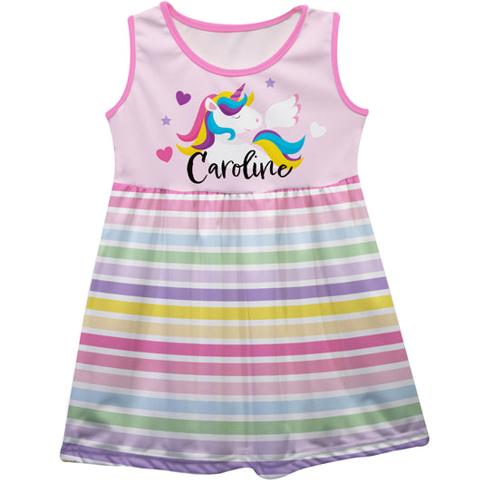 Unicorn Personalized Name Pink Stripes Tank Dress