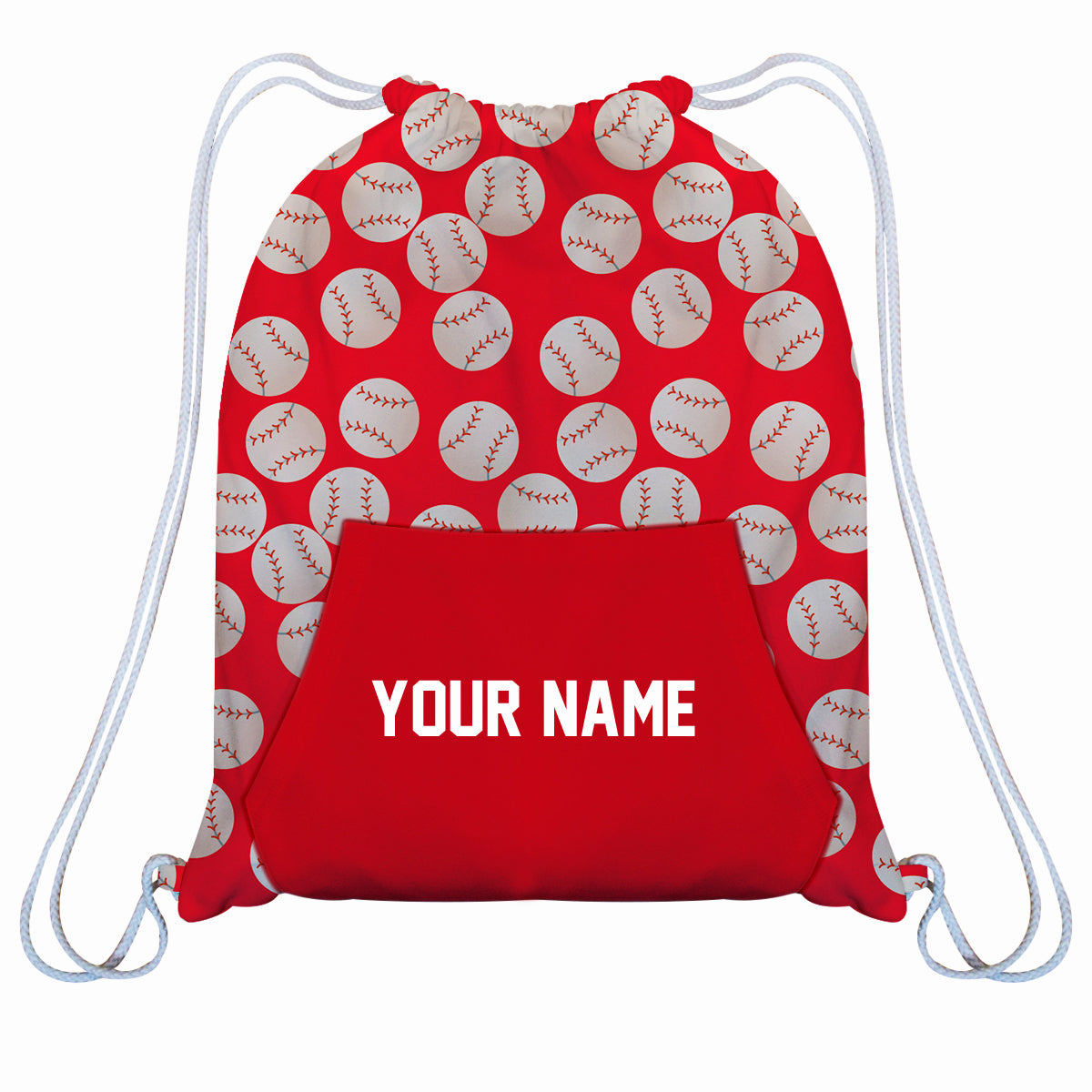 Baseball Personalized Your Name Red White Fleece Gym Bag With Kangaroo Pocket 14 X 19""