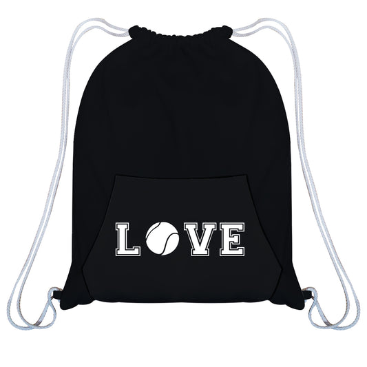 Tennis Love Black Fleece Gym Bag With Kangaroo Pocket
