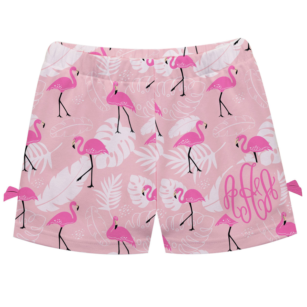 Flamingos Print Monogram Pink Bows Short