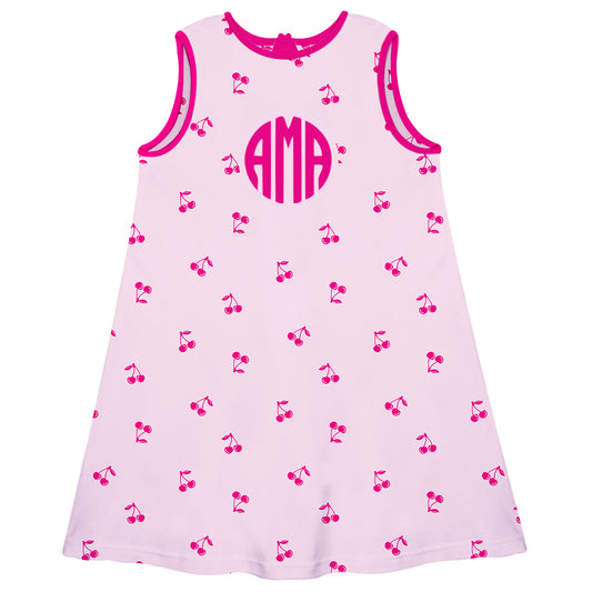 Cherries Print Personalized Monogram Light Pink A Line Dress