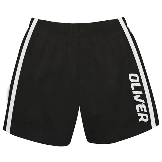Personalized Name White Stripes Black Athletic Short
