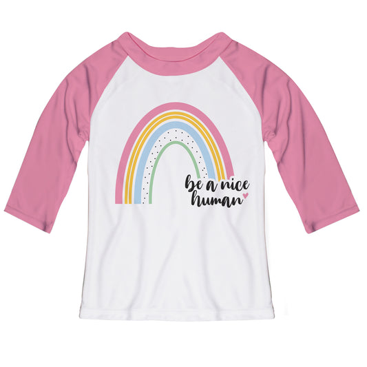 Be A Nice Human White and Pink Raglan Tee Shirt 3/4 Sleeve