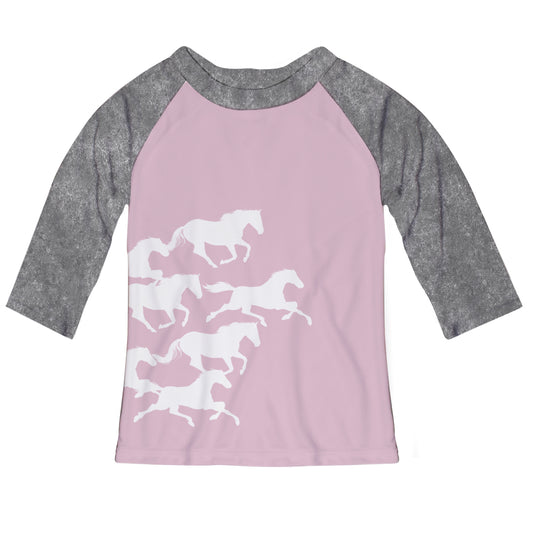 Horses Pink and Gray Tee Shirt 3/4 Sleeve