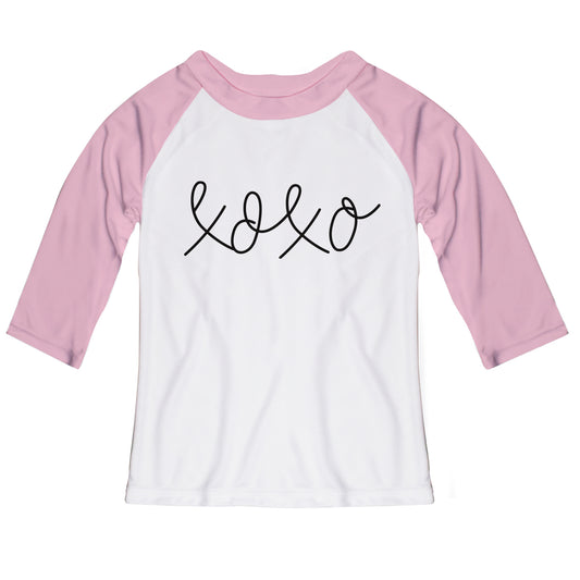 XOXO White and Pink Raglan Tee Shirt 3/4 Sleeve