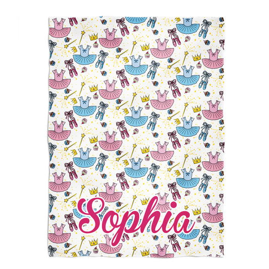 Ballerina Print Personalized Name Yellow Plush Minky Throw