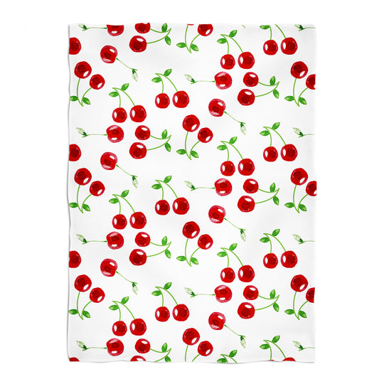 Cherries Print White Plush Minky Throw