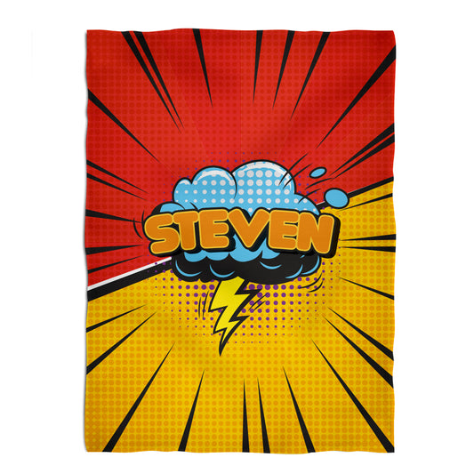 Comic Personalized Name Red and Yellow Minky Throw