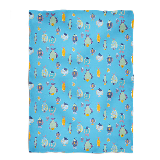Fishes Print Turquoise Plush Minky Throw