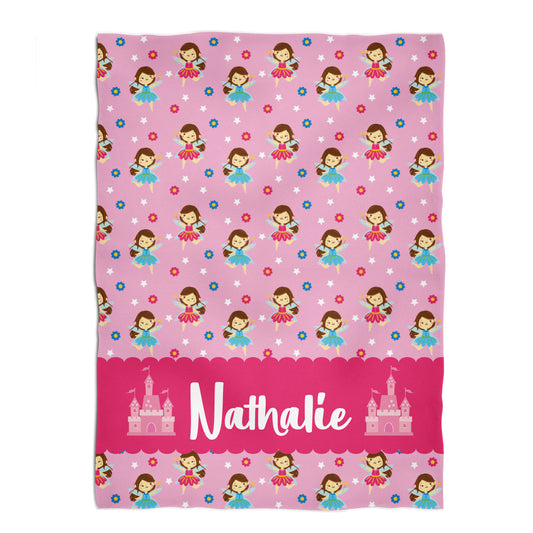 Fairy Princess Flowers Personalized Name Pink Fleece Blanket 40 x 58""