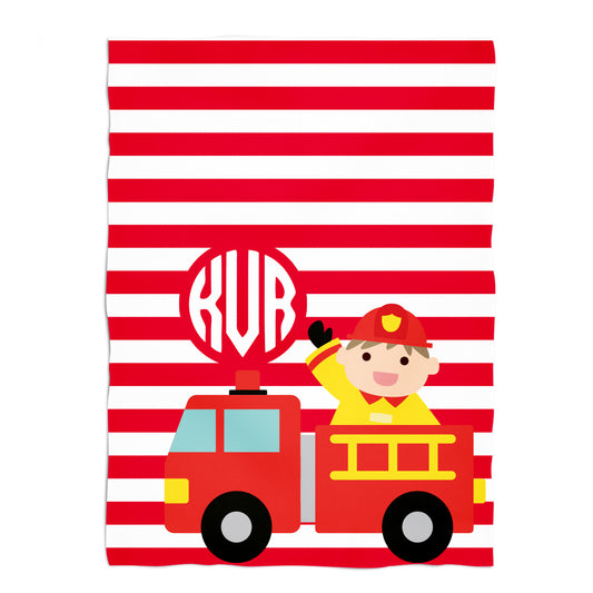 Firefighters Personalized Monogram White and Red Stripe Minky Throw