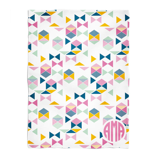 Geometric Print Personalized Monogram White Plush Minky Throw