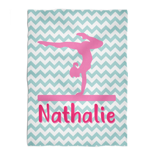 Gymnast Personalized Name White and Mint Chevron Minky Throw Blanket