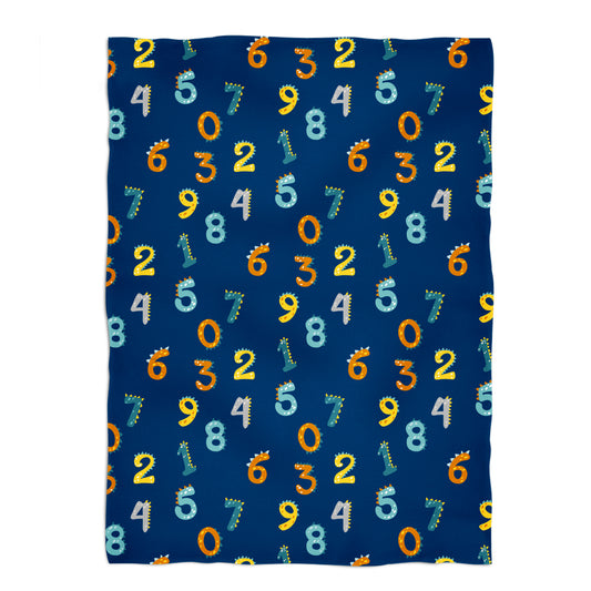Numbers Print Navy Minky Throw