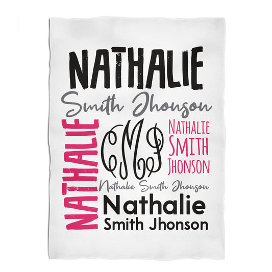 Personalized Monogram Name and Last Name White Minky Throw