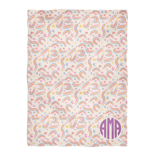 Rainbow and Stars Personalized Monogram Beige Plush Minky Throw