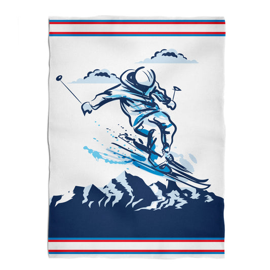 Ski White Red Plush Minky Throw Blanket