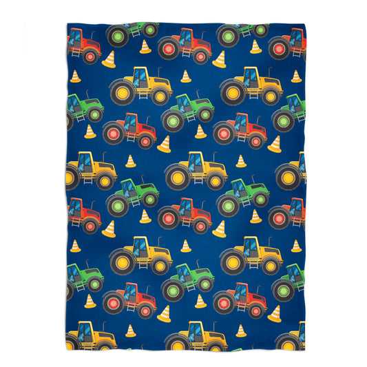 Tractor Print Navy Plush Minky Throw Blanket