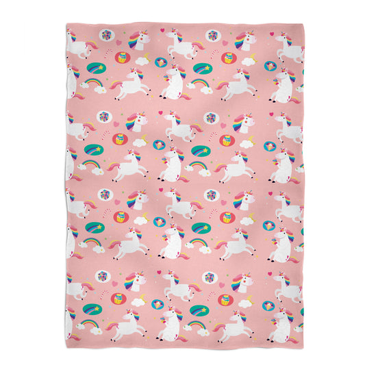 Unicorn Print Pink Minky Throw