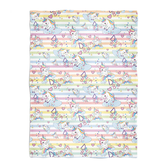 Unicorn Print White and Piink Sripe Minky Throw