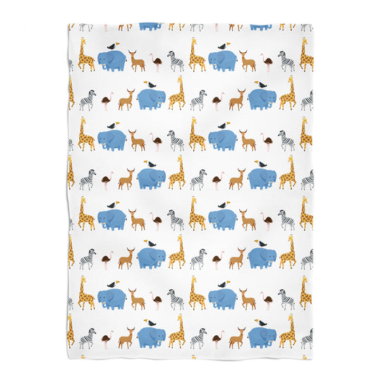 Wild Animals White Plush Minky Throw