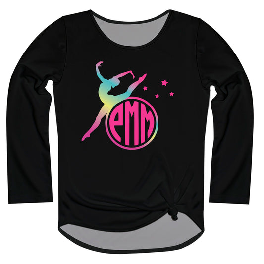 Dance Monogram Black Long Sleeve Knot Top - Wimziy&Co.
