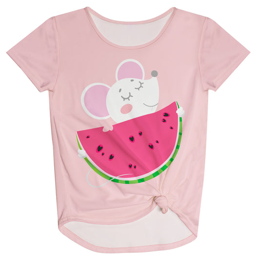 Mouse Hugging A Watermelon Peach Knot Top