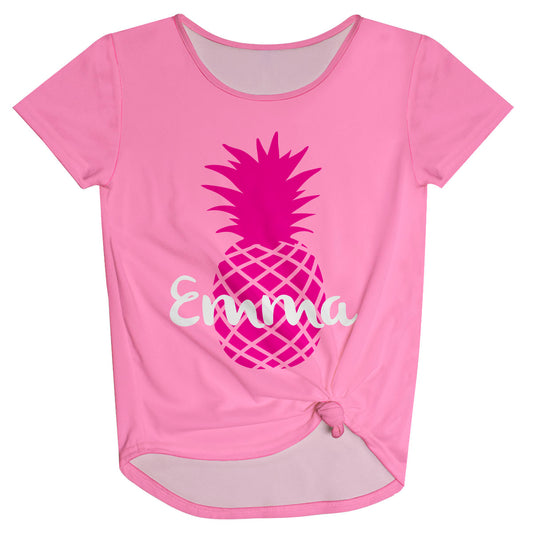 Pineapples Personalized Name Pink Knot Top