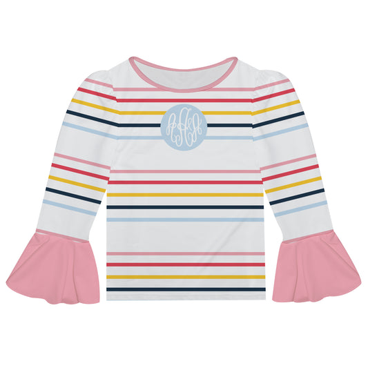 Monogram Colors Stripes Long Sleeve Ruffle Top - Wimziy&Co.