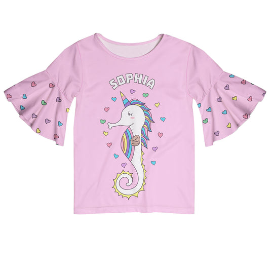Seahorse Name Pink Short Sleeve Ruffle Top