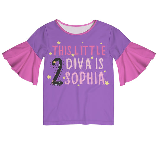 This Little Diva Is Name and Your Age Purple Short Sleeve Ruffle Top