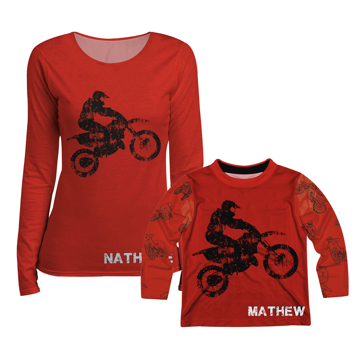 Motocross Personalized Name Red and Black Long Sleeve Tee Shirt - Wimziy&Co.