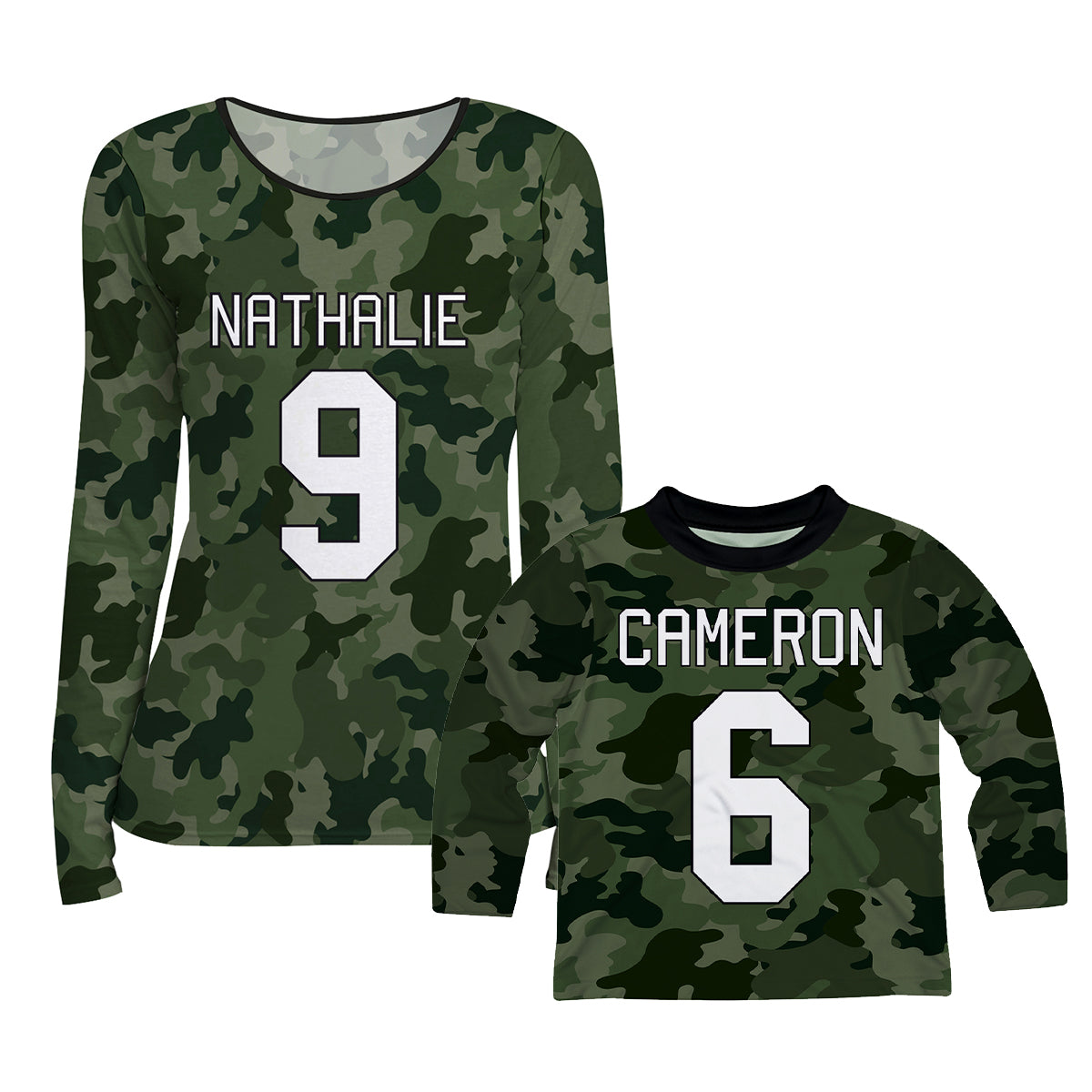 Personalized Name and Number Camouflage Green Long Sleeve Tee Shirt - Wimziy&Co.