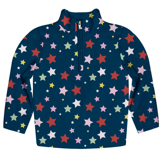 Stars Print Navy Heavy Weight Performance 4-Way Stretch 1/4 Zip Pullover