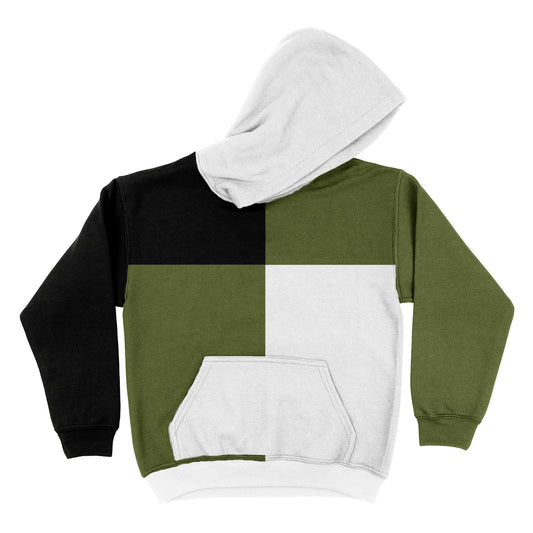 Block Green White and Black Fleece Long Sleeve Hoodie