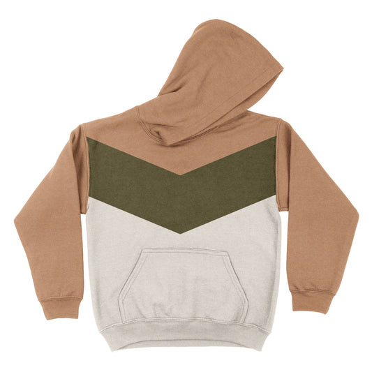Block Colors Brown and Green Fleece Long Sleeve Hoodie