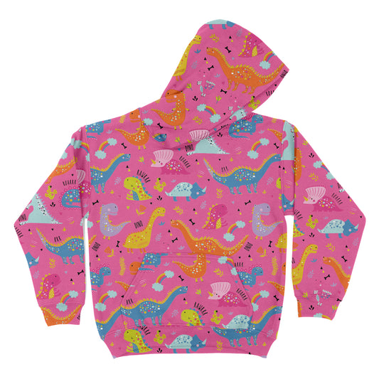 Dinos Print Pink Fleece Long Sleeve Hoodie